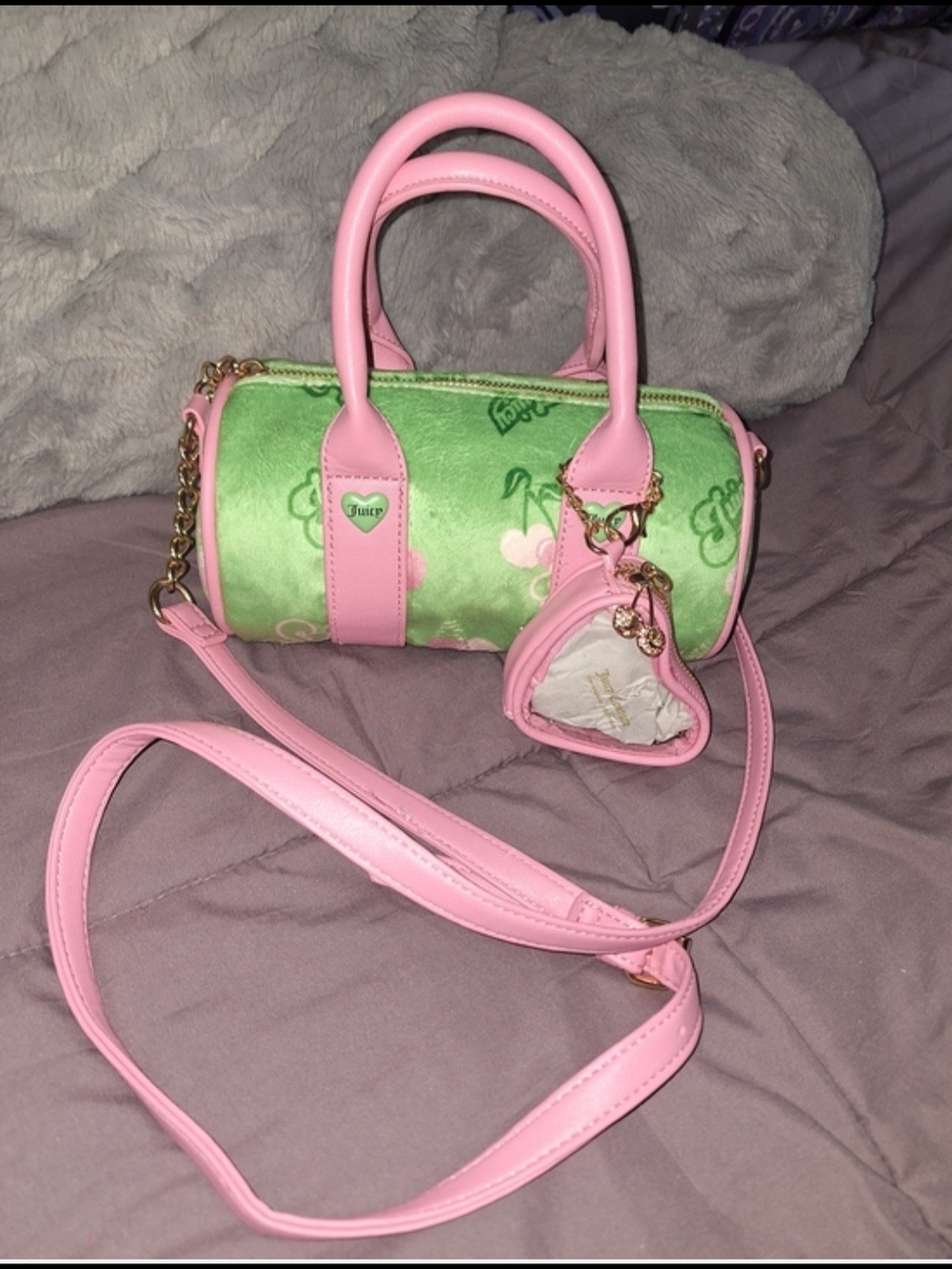 EXCLUSIVE Juicy Couture Pink & Green Barrel Bag with Heart Charm